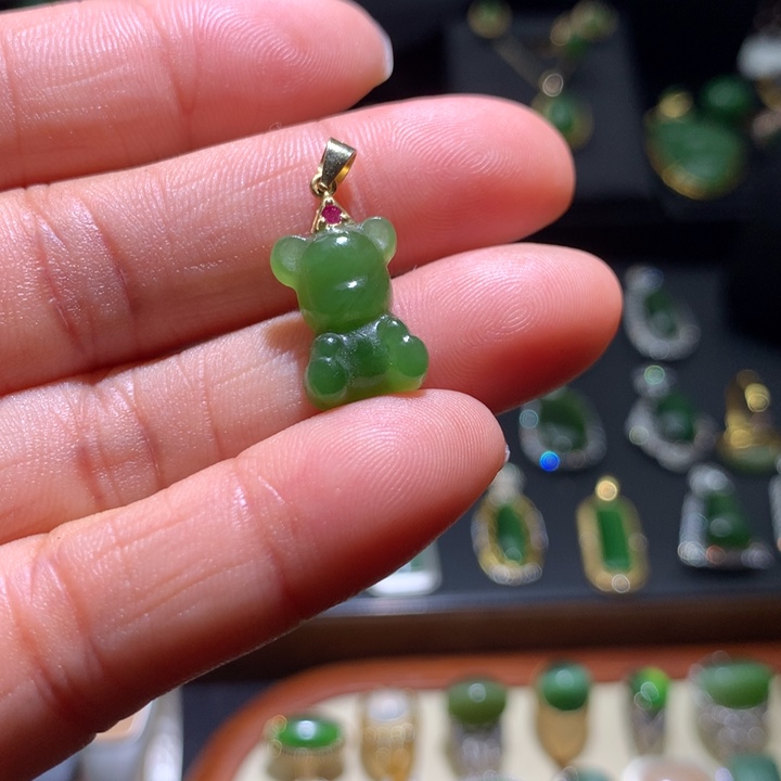 和田玉银S925镶嵌吊坠