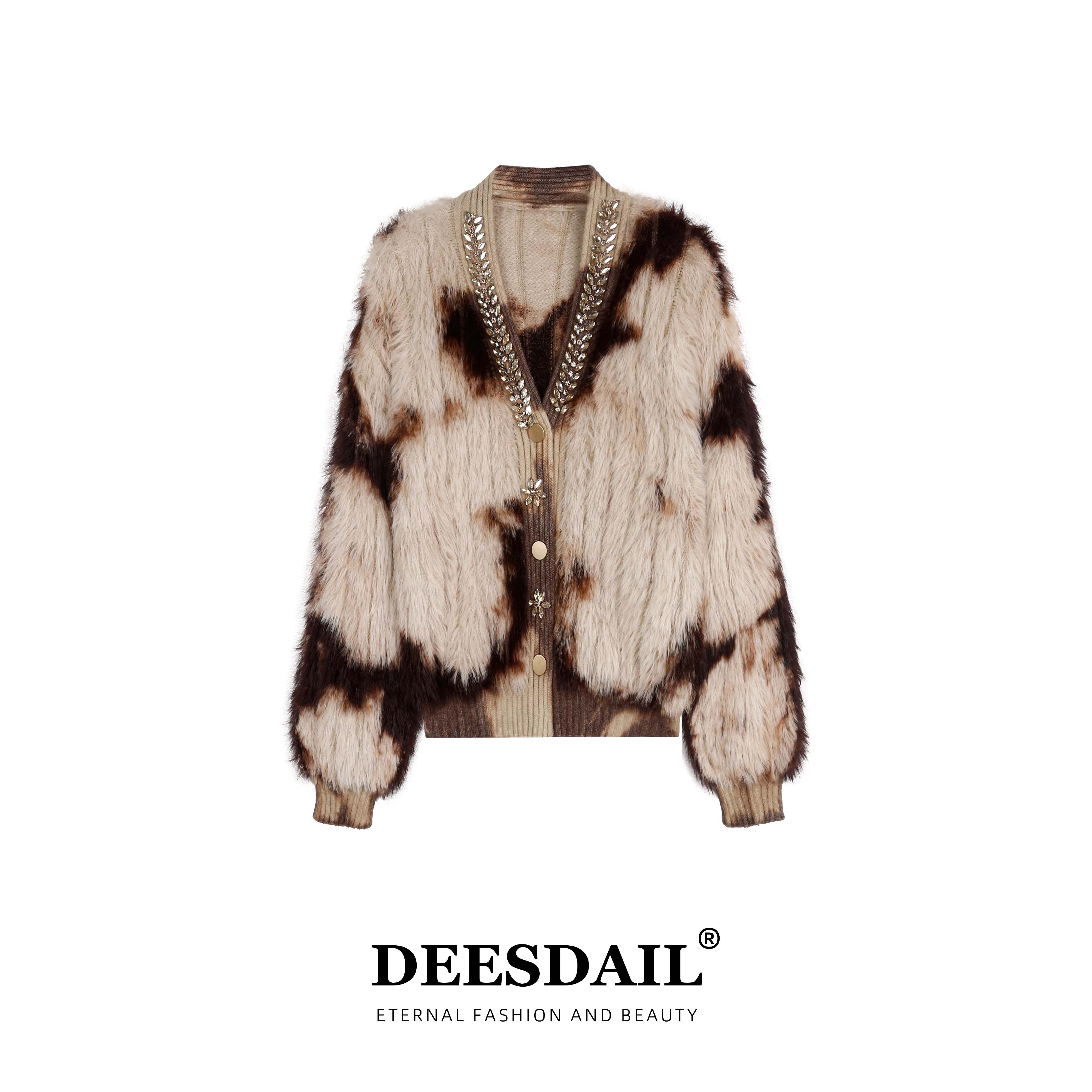 DEESDAIL冬季长袖v领纽扣开衫毛衣显瘦百搭知性针织衫外套女A187