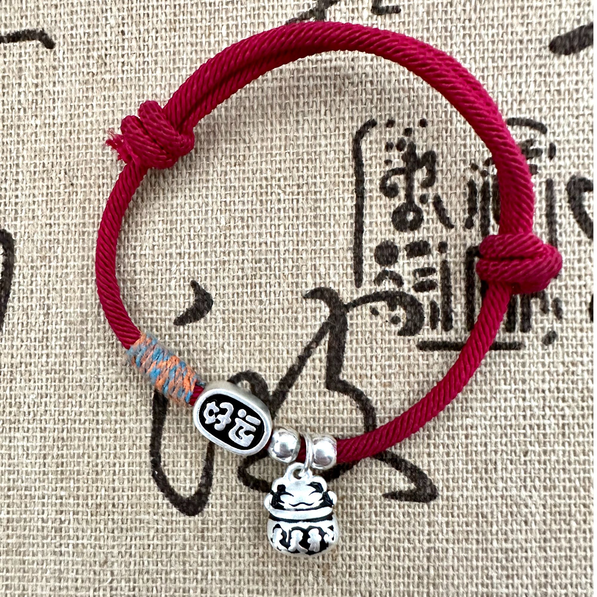 足银手链 999.9招财猫红绳手链招米招好运招桃花时尚手编红绳