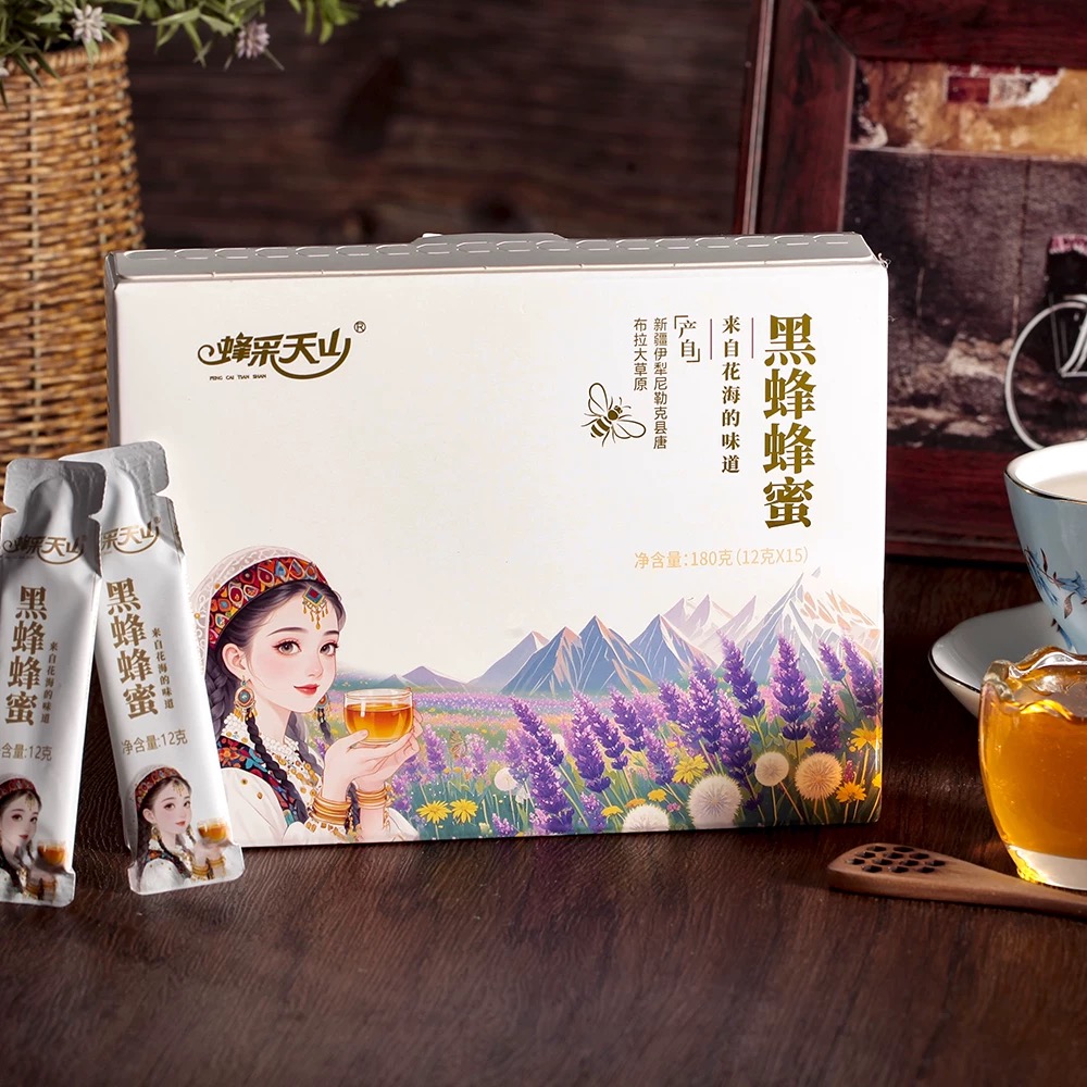 新疆特产 伊犁尼勒克黑蜂蜂蜜 蜂采天山袋装蜜12g*15袋 方便携带