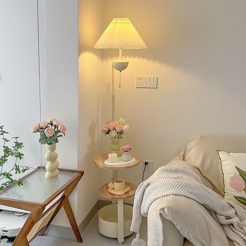 奶油风落地灯沙发边几客厅置物床头柜一体卧室简约现代温馨氛围灯
