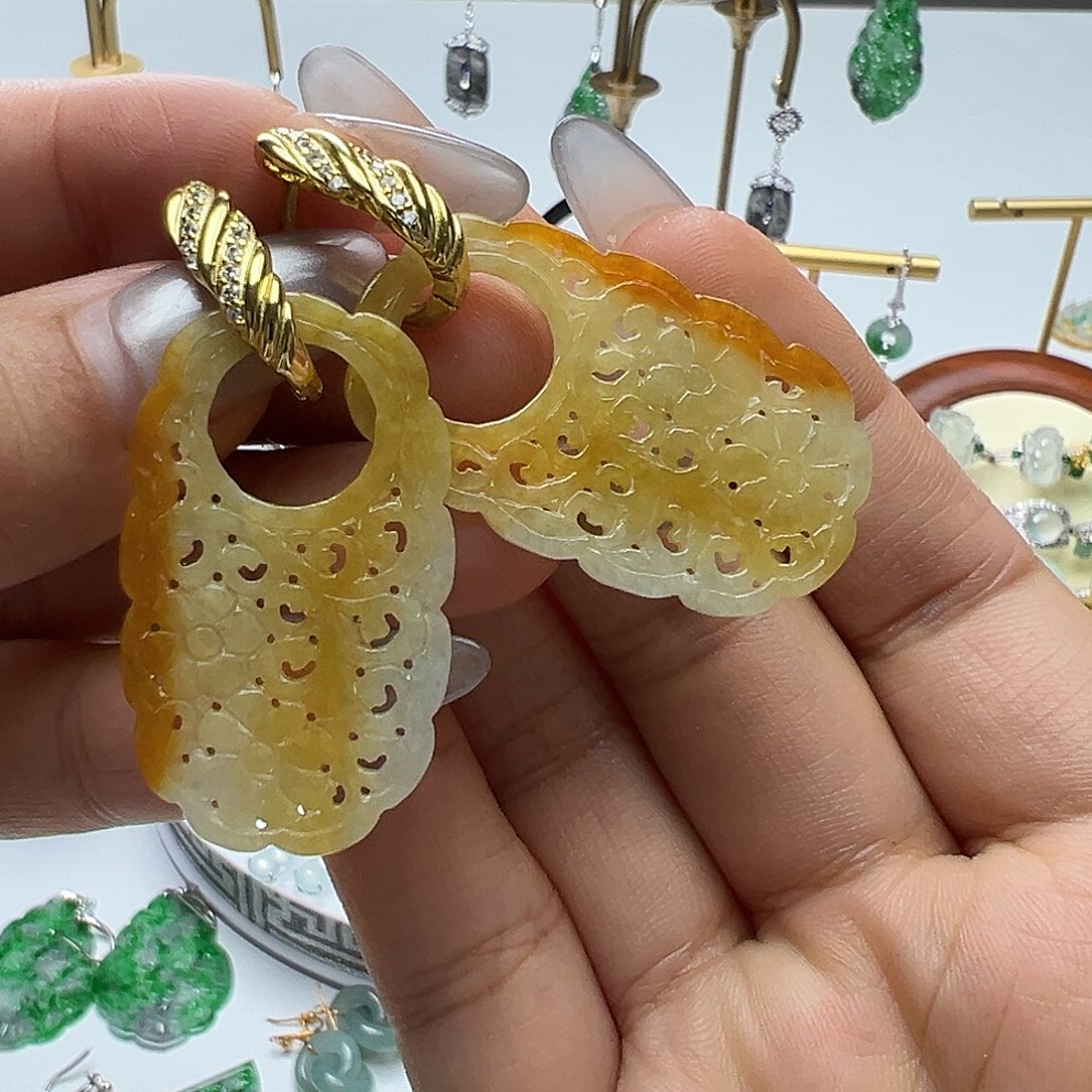 狐***妖翡翠银S925镶嵌耳饰天然缅甸A货翡翠