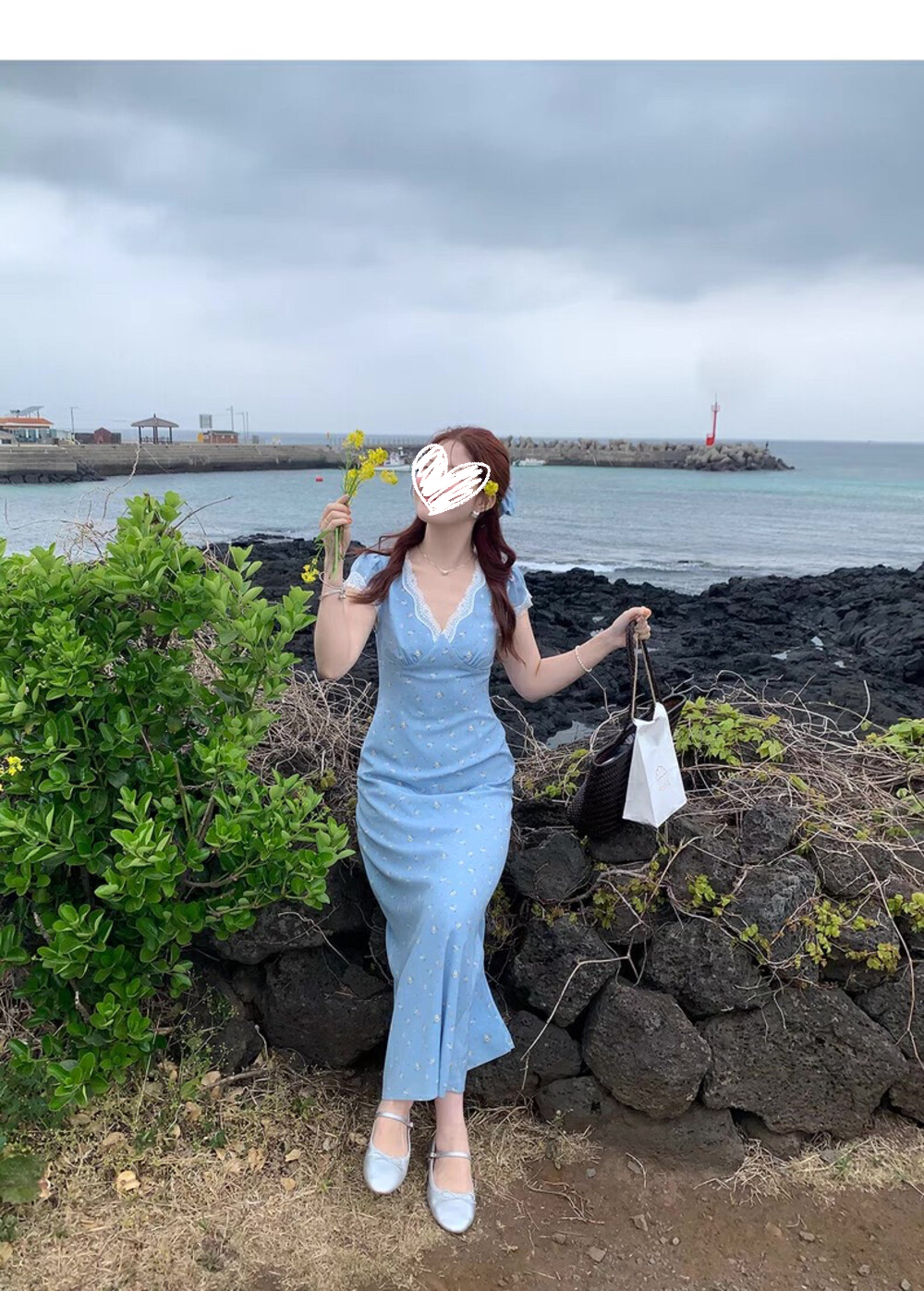 秘境花园～【RS.WHMT】韩版蕾丝拼接花边V领碎花度假风连衣裙