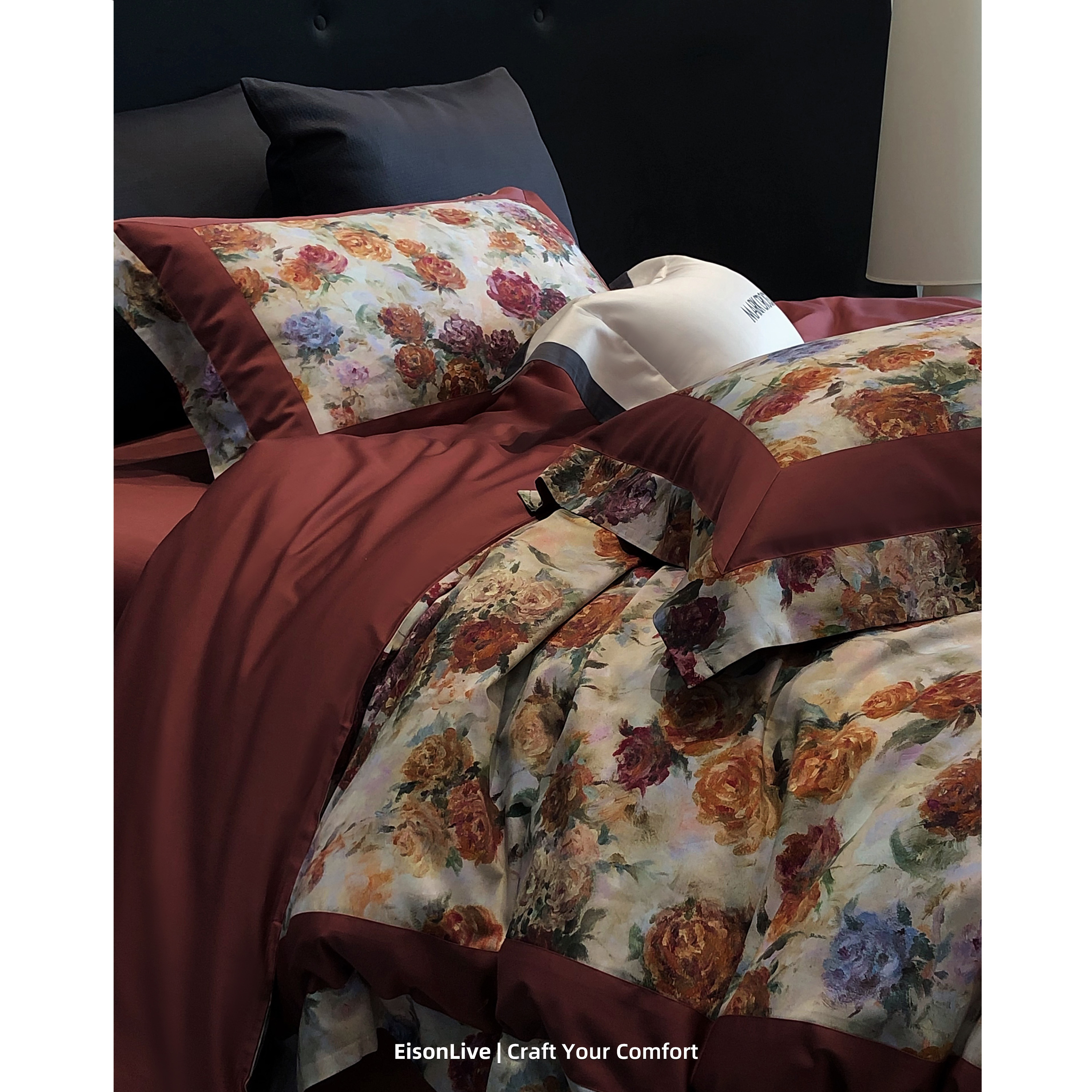 芙蕾雅高级治愈系柔美花卉黄金棉100%新疆阿克苏长绒棉四件套