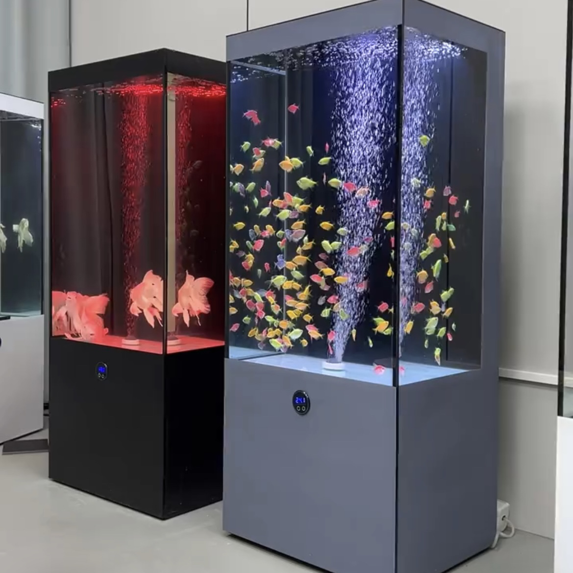 客厅超白玻璃鱼缸底部过滤干湿分离立式3D打印轻奢立式鱼缸