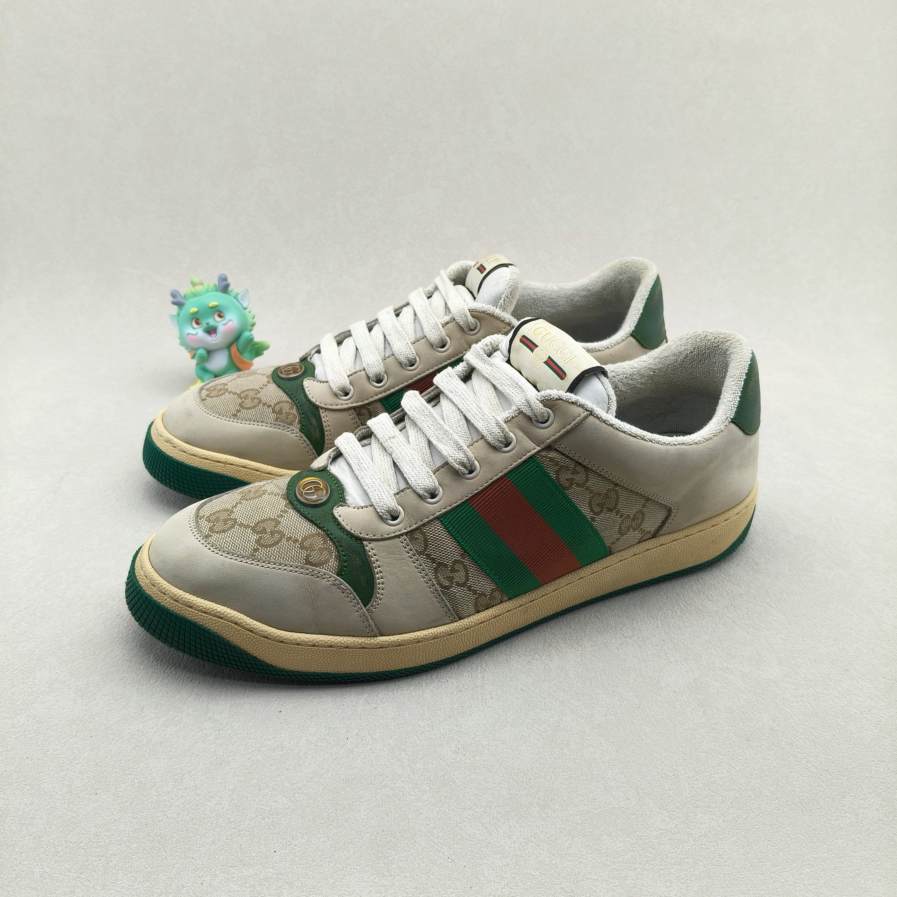 95新 GUCCI/古驰 45码/双G珐琅老花刺绣logo脏脏鞋 低帮休闲板鞋