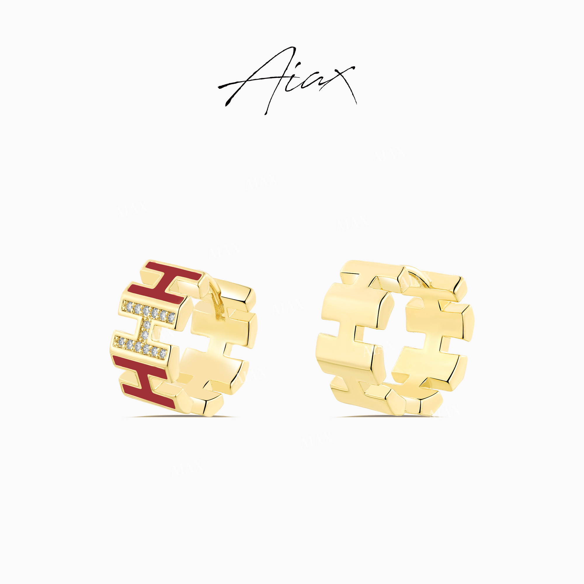 AIAX 镀K金 气质时尚法式个性经典精致蛇年红色耳环TSL1347