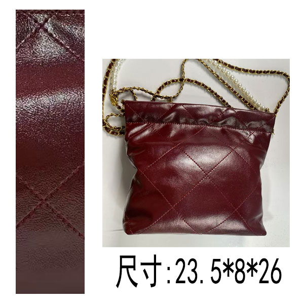 PG055 25新款抽绳开合珍珠链链条闪亮皱纹水桶单肩斜挎包小号红