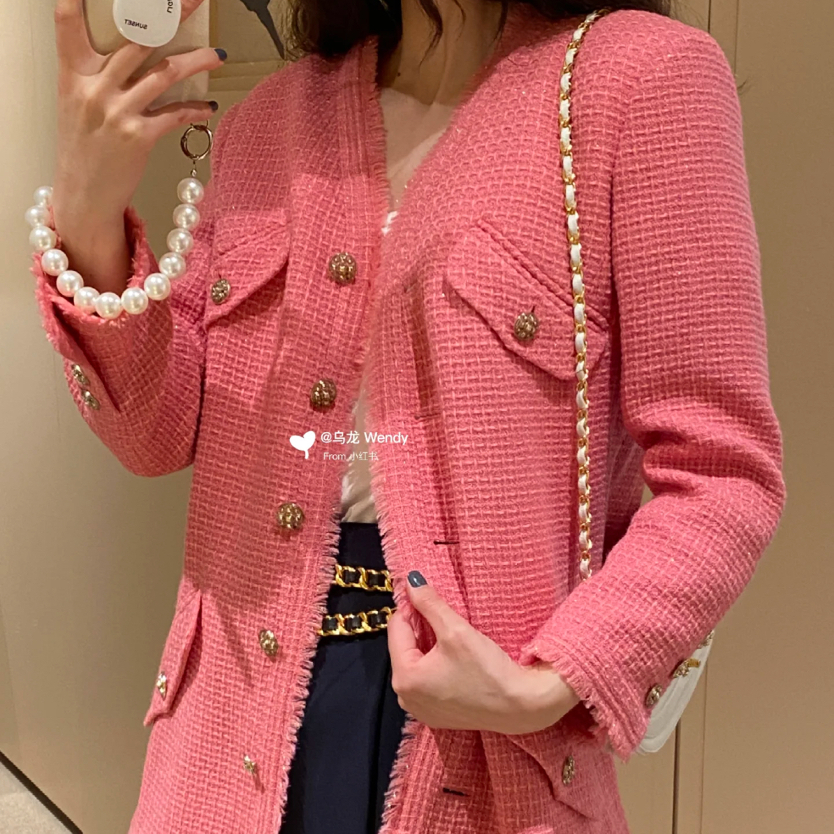 未使用 Chanel/香奈儿 20A康鹏街系列四口袋流苏边粉色外套40码
