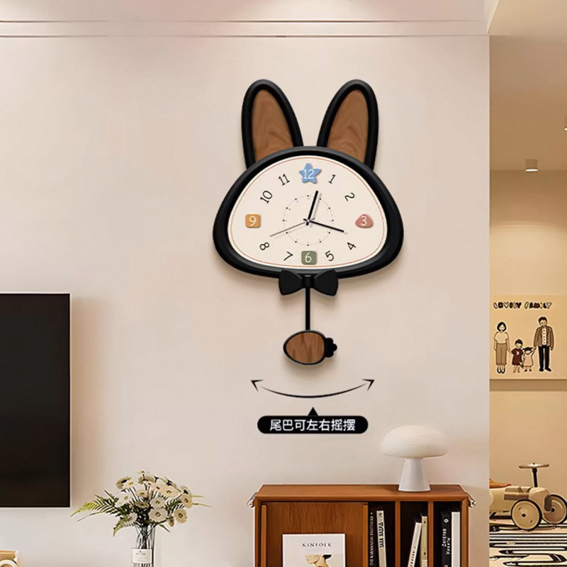 ZB166中古风客厅表挂钟猫咪餐桌时钟挂墙静音创意摇摆钟表捡漏2