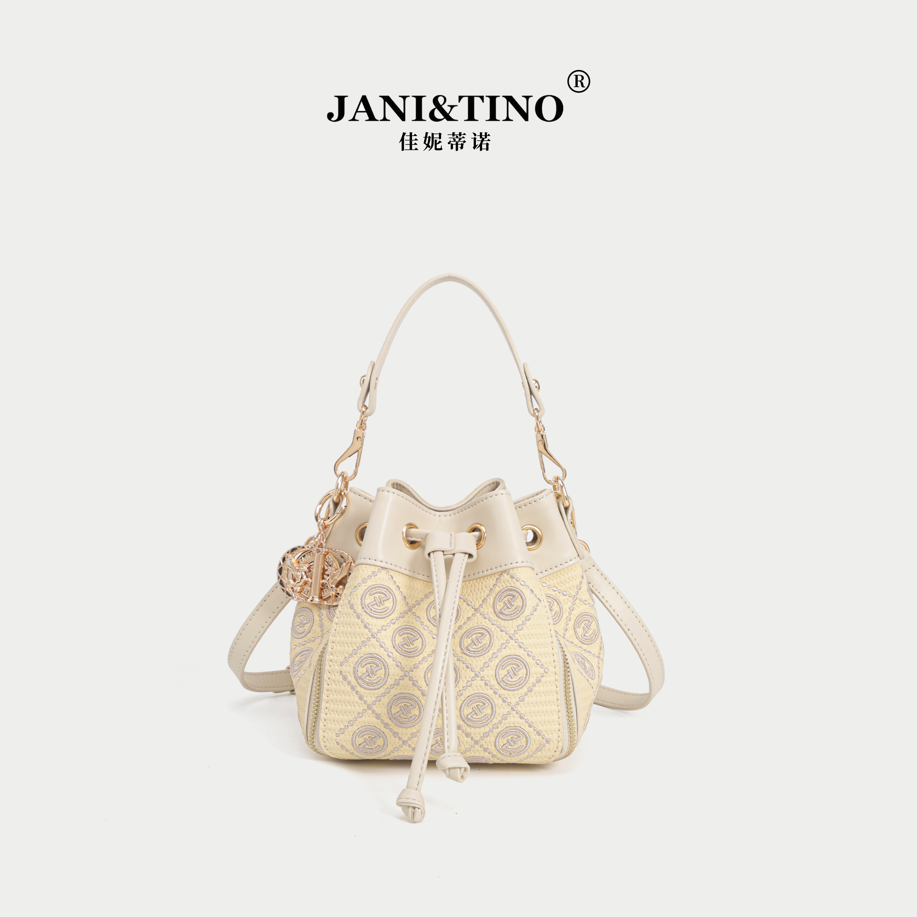 JANITINO/佳妮蒂诺姗姗家当季新款单肩包时尚手提包8624草编刺绣