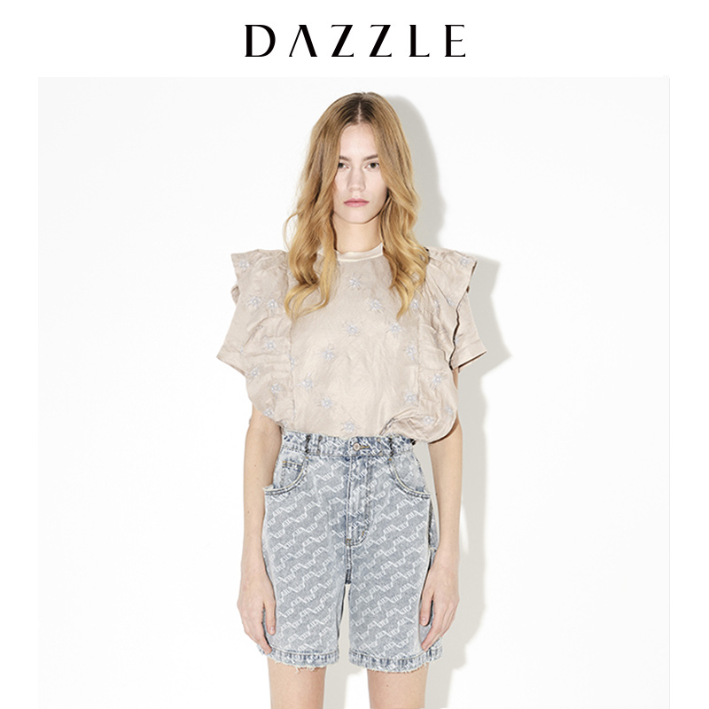 【赵老板专属】DAZZLE地素银葱绣花法式荷叶边衬衫上衣女2D2D378