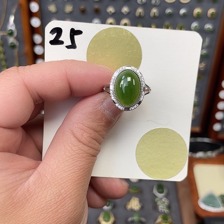 和田玉（碧玉）戒指银S925镶嵌和田玉25