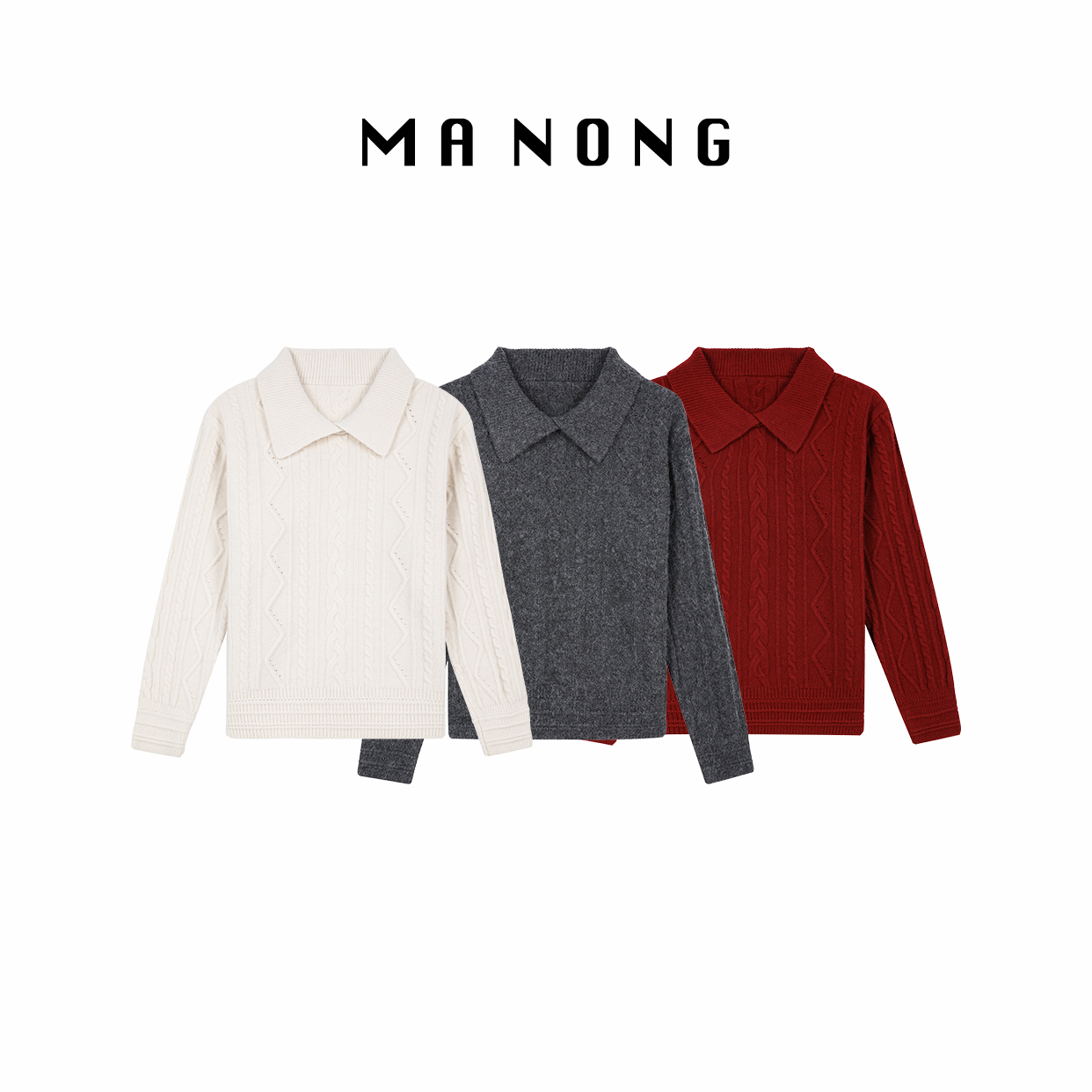 MA NONG【初雪】翻领菱格麻花套头毛衣女 显气质百搭内搭韩系马甲女