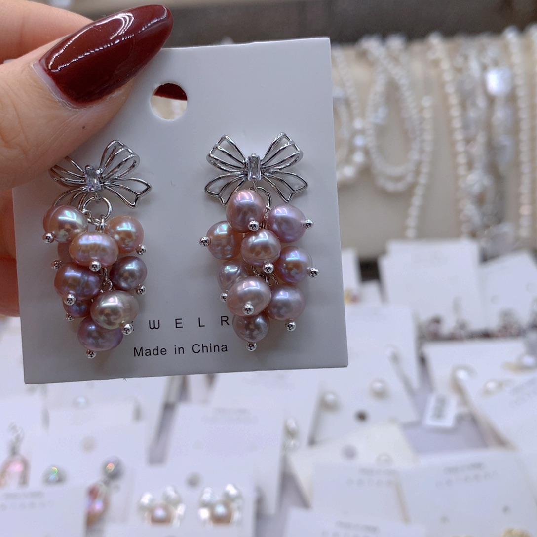 淡水珍珠耳饰银S925镶嵌面**猫