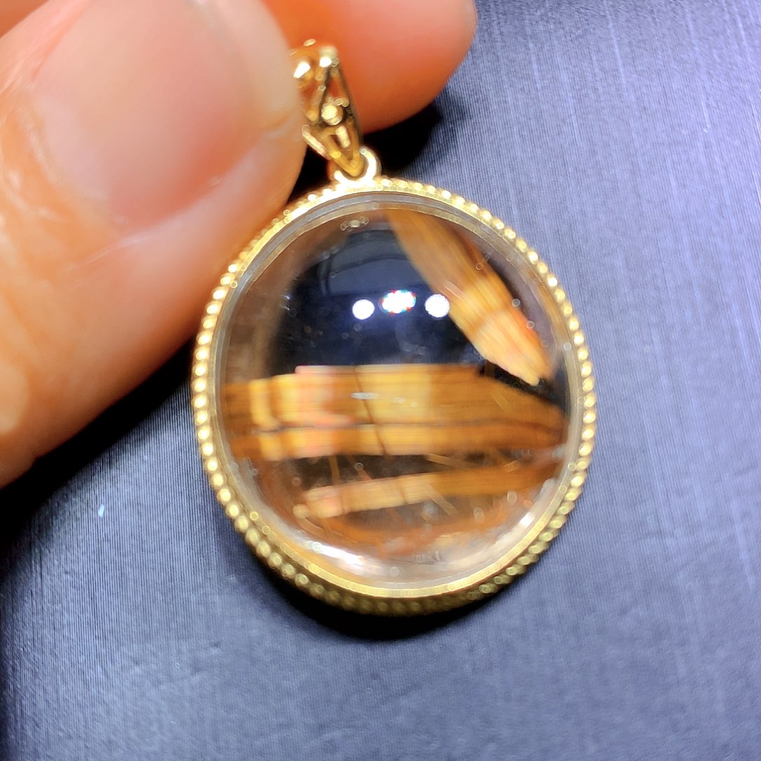 水晶吊坠银S925镀金镶嵌天然水晶