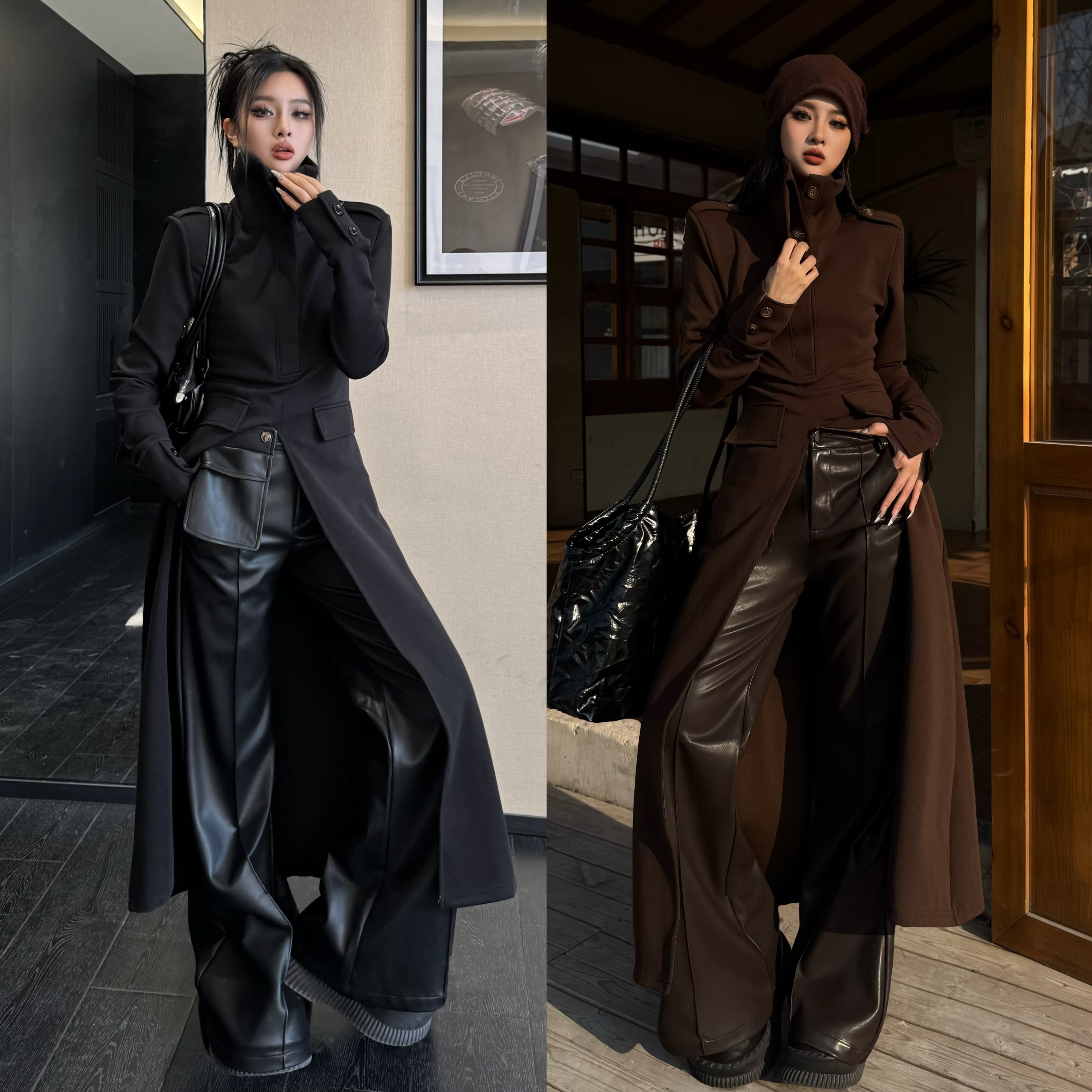 Blackgirl新款【游戏规则】秋冬暗黑显瘦弹力针织衫上衣两穿连衣裙