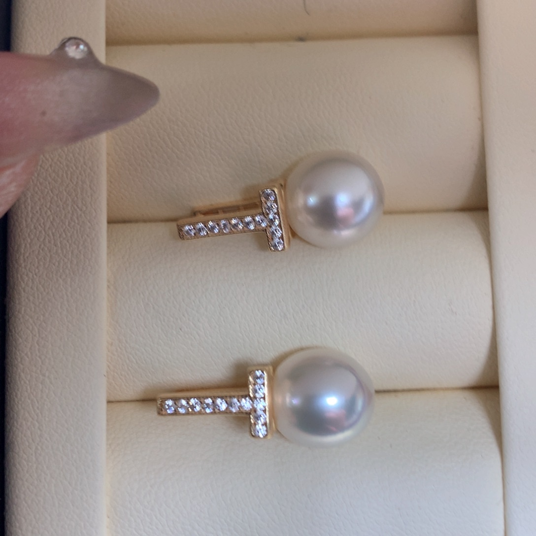 海水珍珠耳饰银S925镶嵌