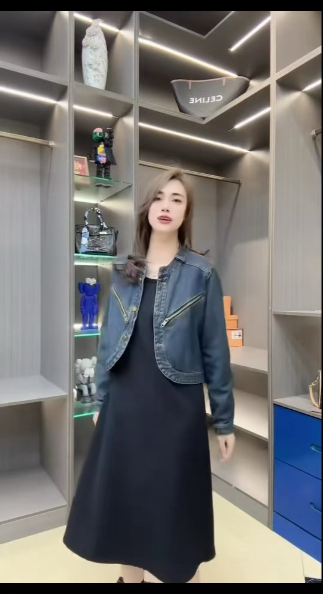 新款大码601气质百搭套装女设计感牛仔外套背心裙两件套