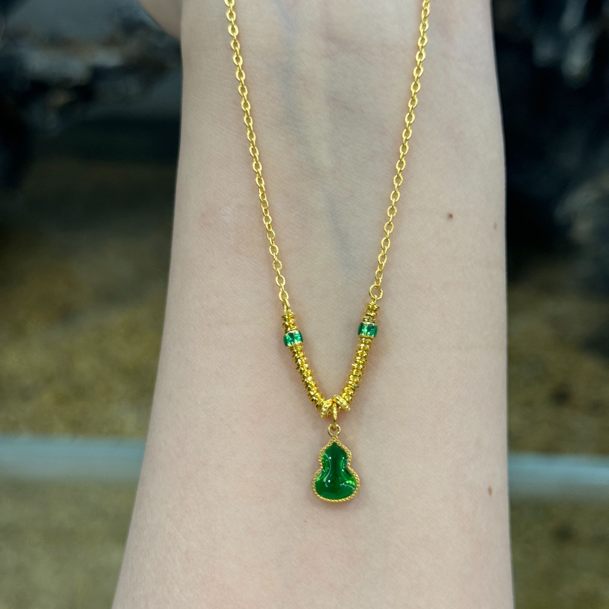 G【绿葫芦盘缠套链】足金999项链（珐琅附加88）