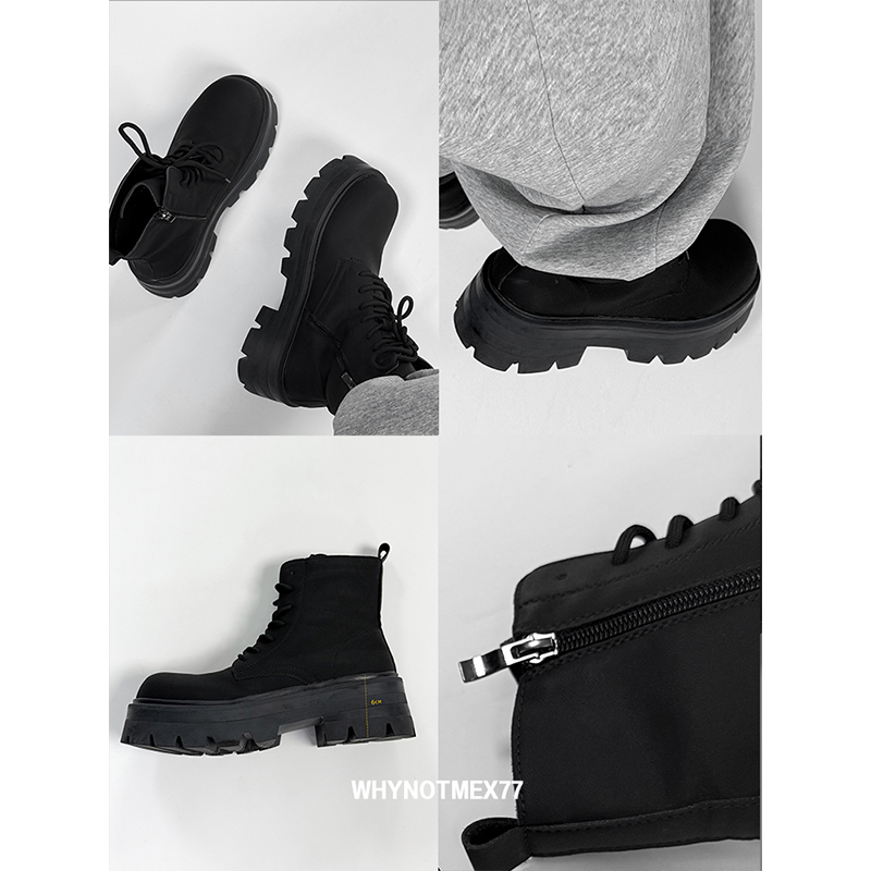 【序77】炭黑厚底增高6CM马丁靴男大头德比鞋秋雪地靴高帮机车靴