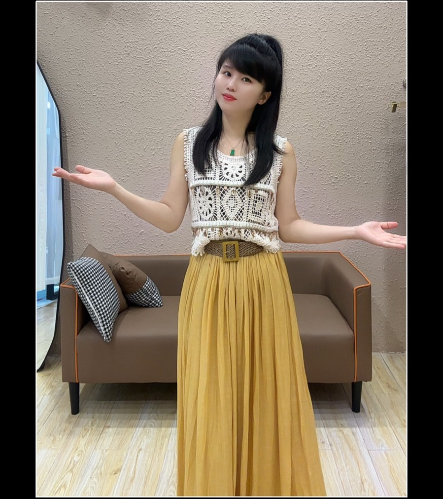 麦子家夏季新款复古大摆半身长裙