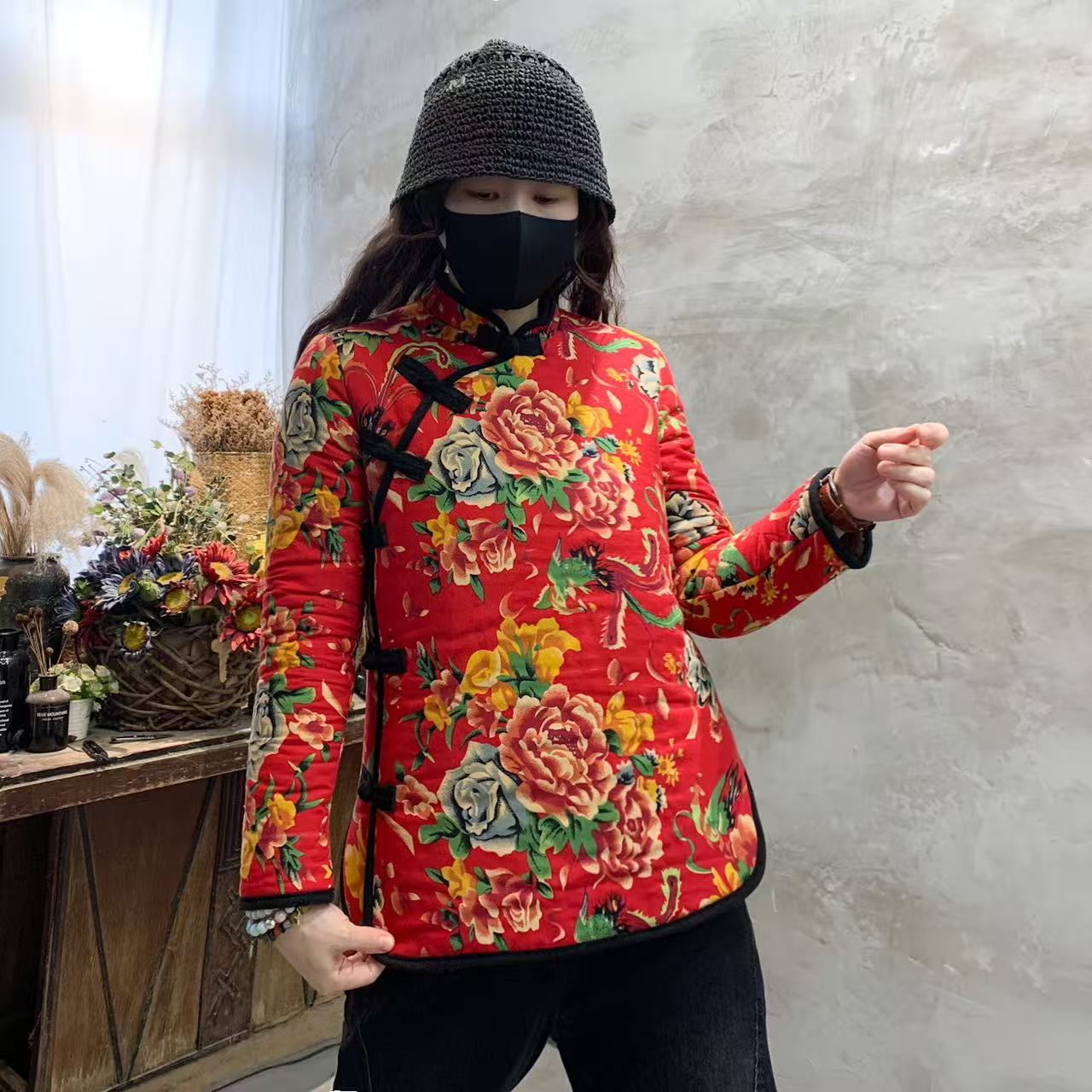 外套加厚复古中国风东北大花成人女棉袄棉衣印花棉服