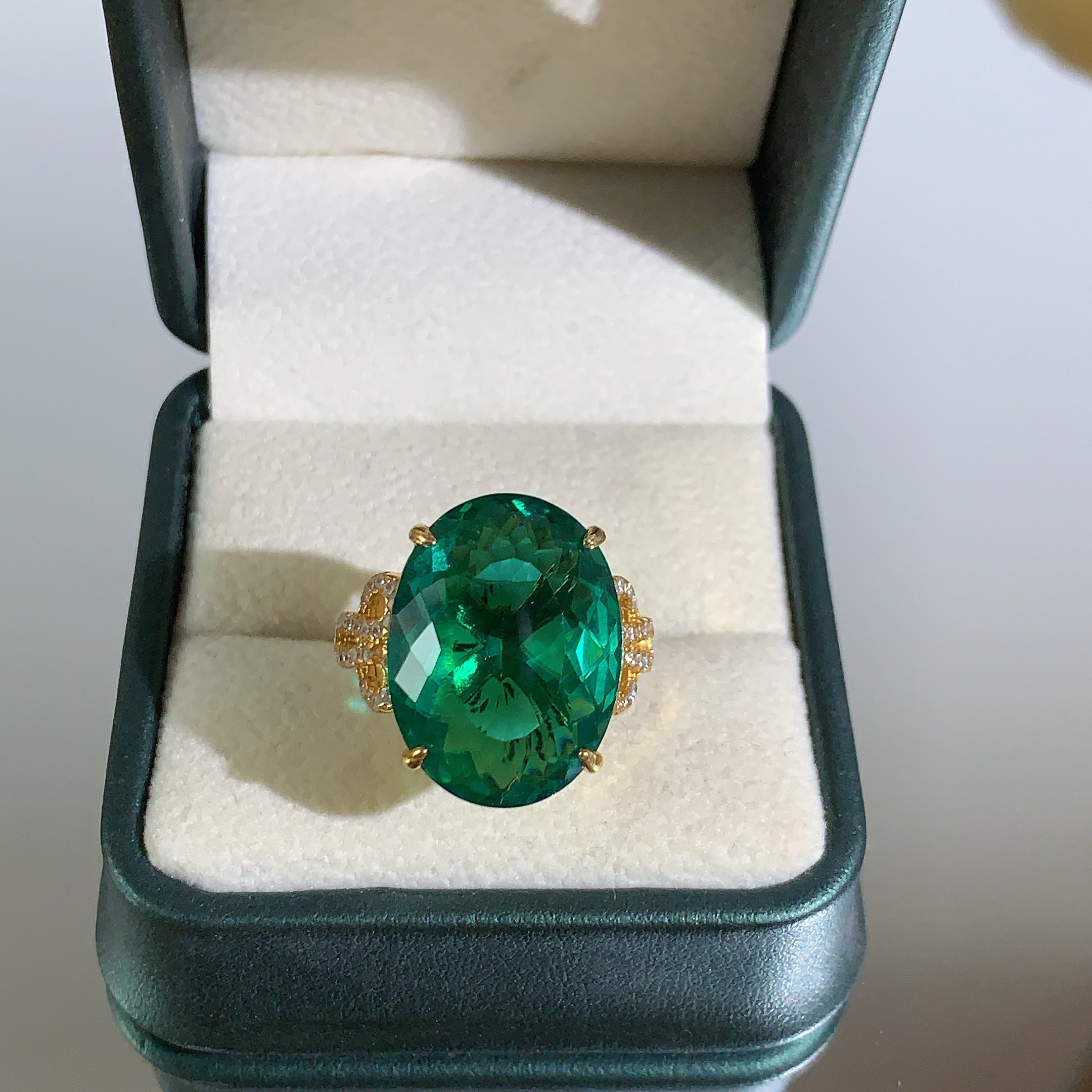 铜合金合成锆石戒指 TTSD 绿色蛋面设计百搭时尚戒指 535