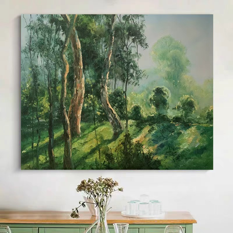 《翠林晨雾》50*60含内框，刘春建手绘油画装饰画，客厅背景墙挂画