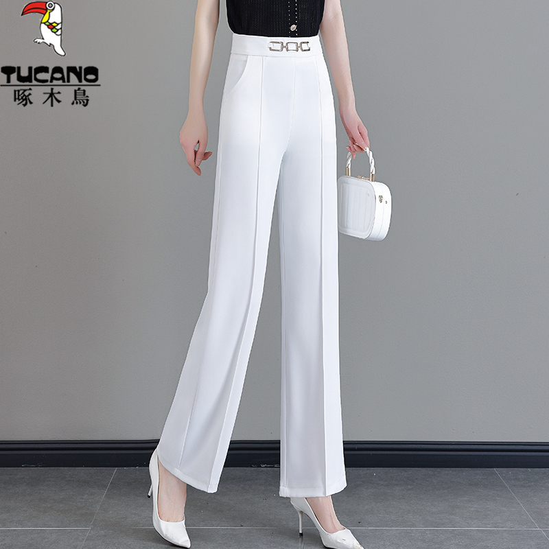 啄木鸟时尚休闲裤女2025夏季新款高腰显瘦中年妈妈宽松百搭直筒裤