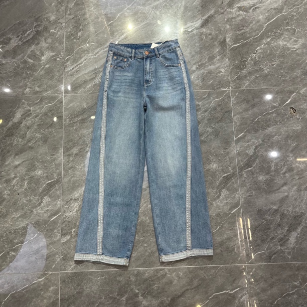 101788高腰阔腿牛仔裤女春秋新款侧边线显瘦宽松垂感拖地直筒裤