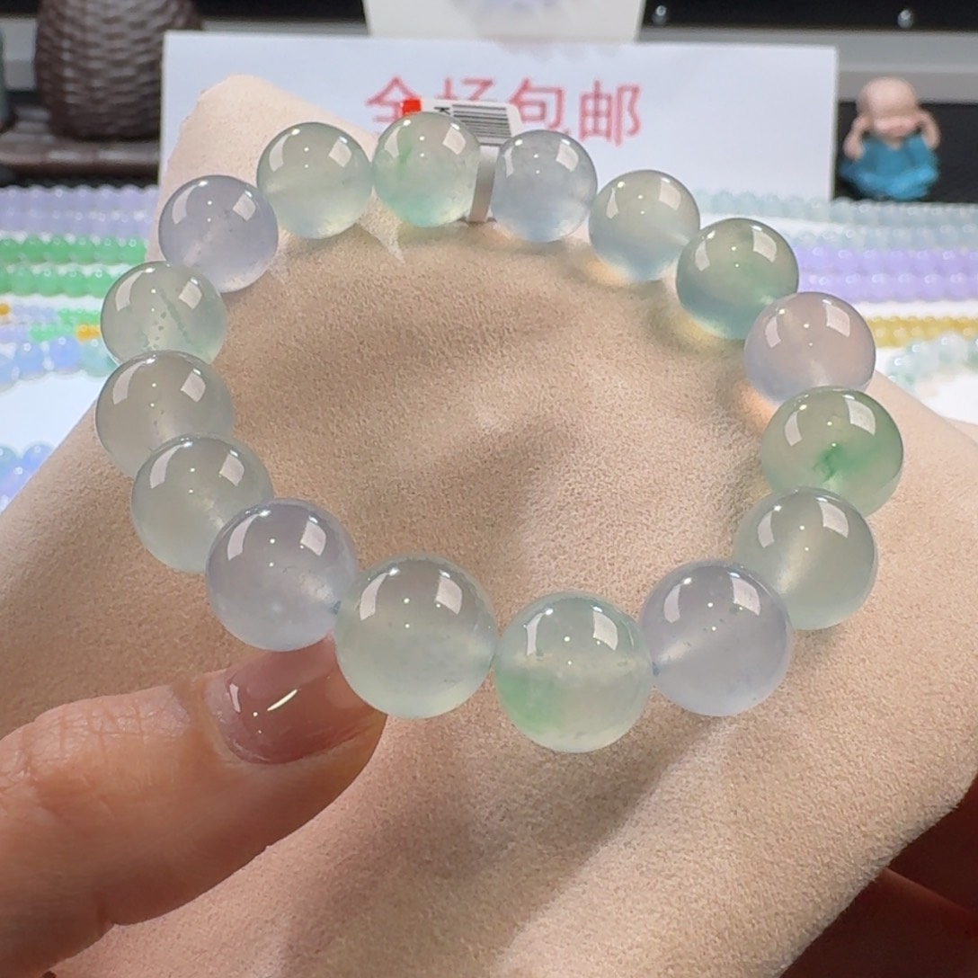 翡翠手链未镶嵌高冰玻梦幻马卡龙多宝单圈12+mm