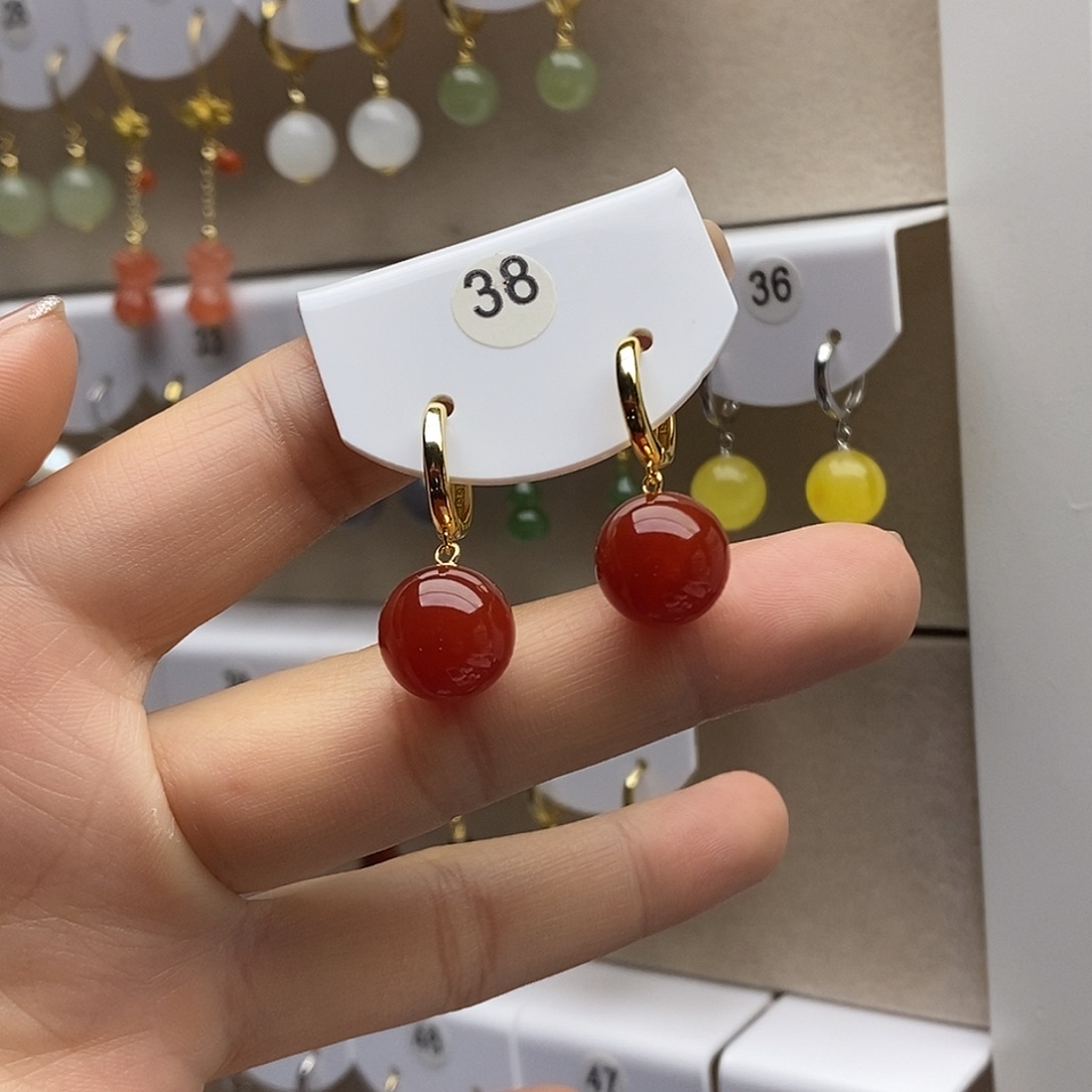 玛瑙/玉髓银S925镶嵌耳饰