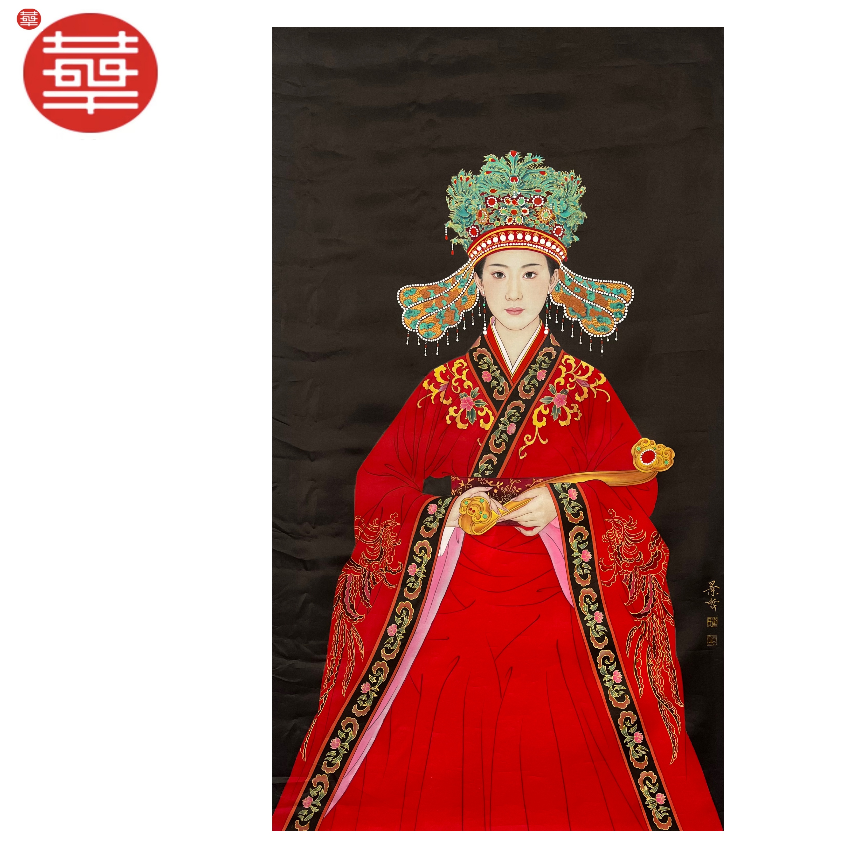 CJZ 绘画绢本静心《中国红》124×69