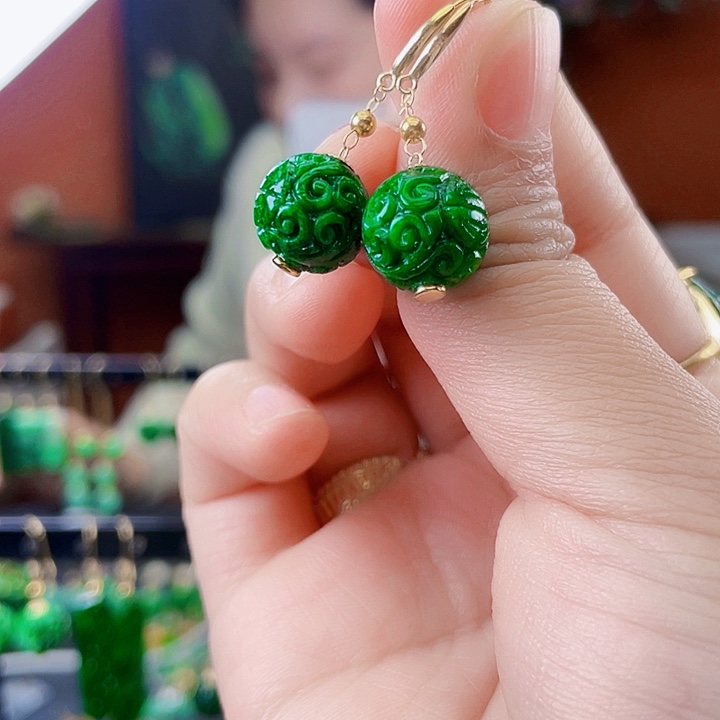 翡翠18K金镶嵌耳饰饰品