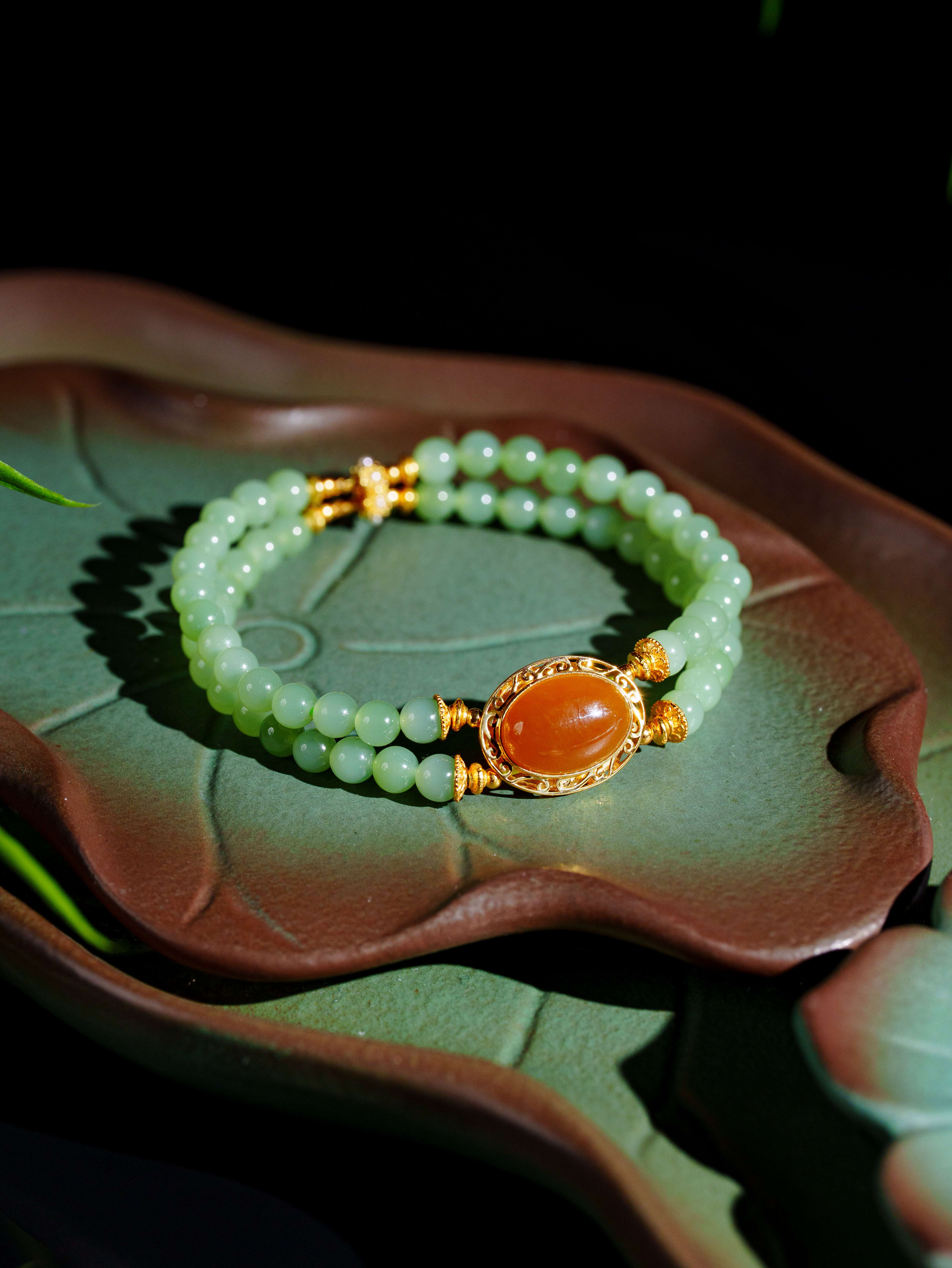 【亦安】粉青和田玉双链手串4.5m+（925）D5087