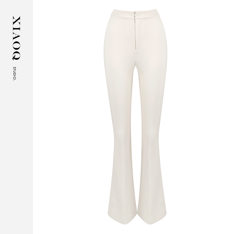 XIAOQ「都市流线」四季百搭高腰微喇9分显瘦垂坠时尚气质长裤74569T