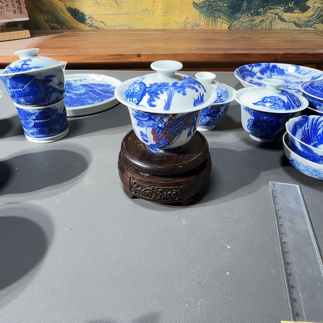 泥塑盖碗手工手绘微不合缝