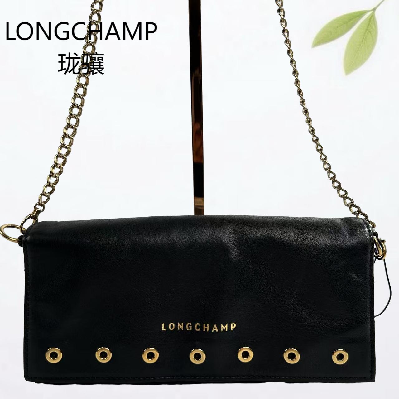95新 LONGCHAMP/珑骧  黑金链条包G25803956底长21X11