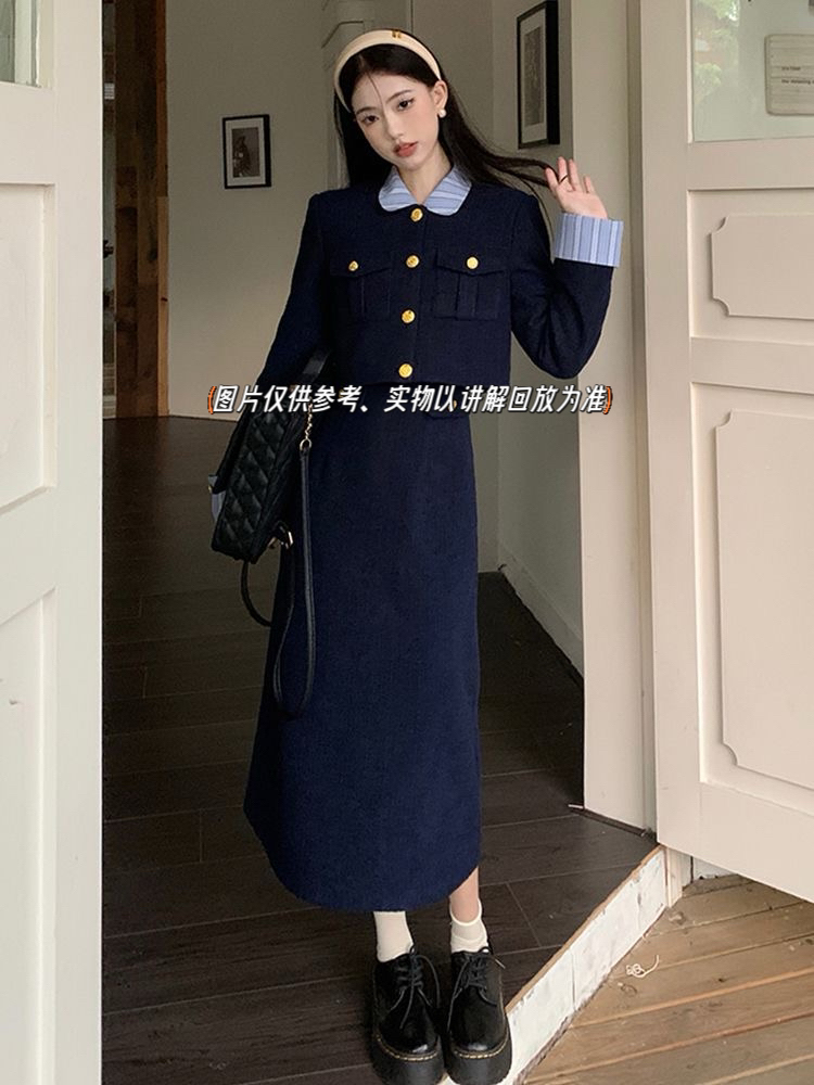 月蒙家-法式小香风条纹拼接长袖外套女早春2025新款时尚两件套