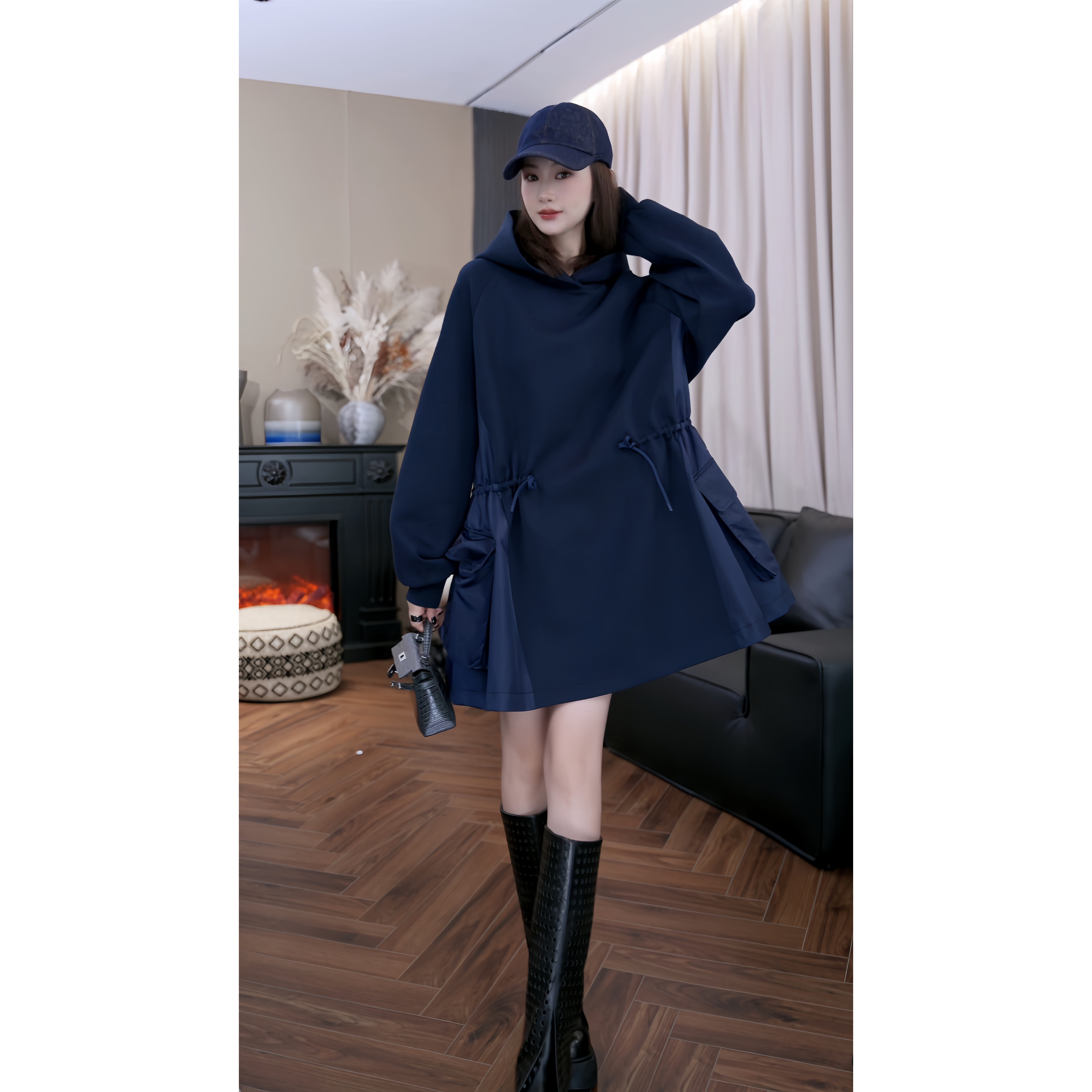 设计师原创时尚简约宽松舒适慵懒显瘦休闲百搭A字连帽卫衣Z253125