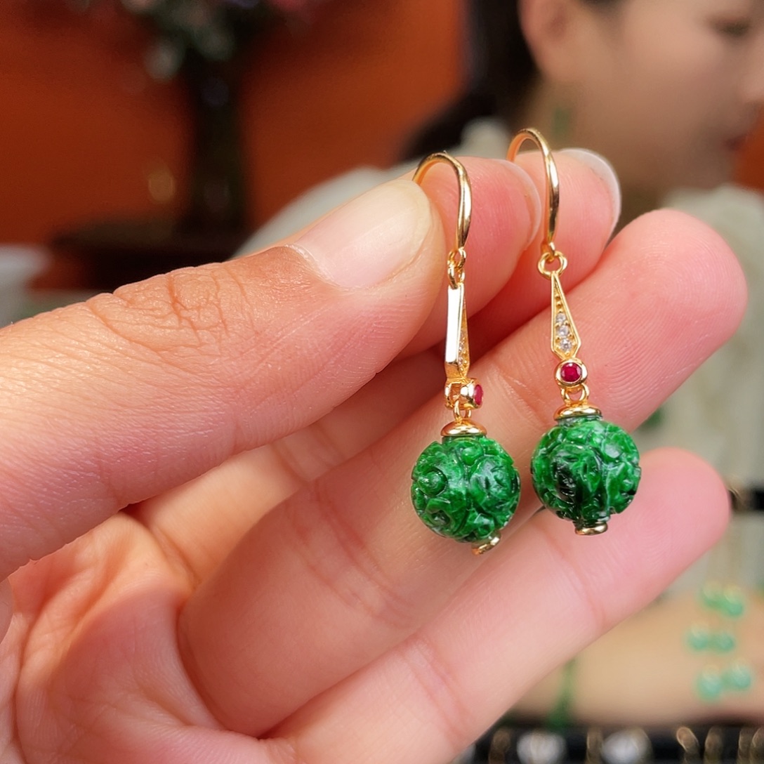 翡翠银S925镶嵌耳饰