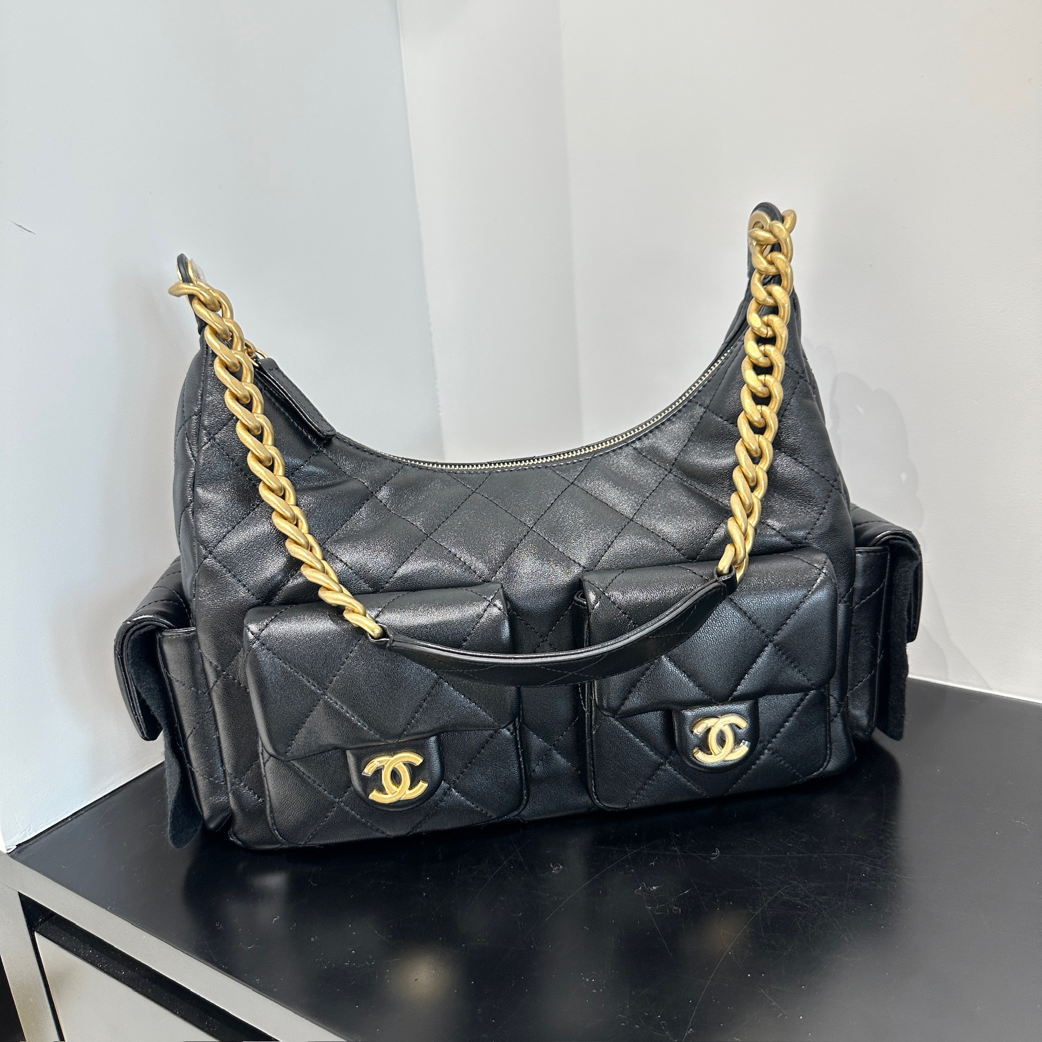 全新未使用 Chanel/香奈儿 【12期免息】 25C 黑色羊皮hobo腋下包