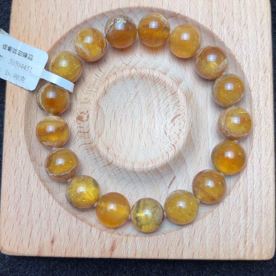 琥珀未镶嵌珠宝奇石12mm金丝蛋黄溶洞