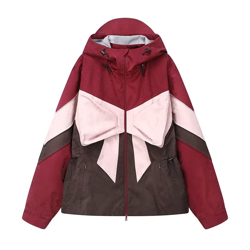 【缎面蝴蝶】可脱卸内胆蝴蝶结提花羽绒服风衣外套两件套女.D1447