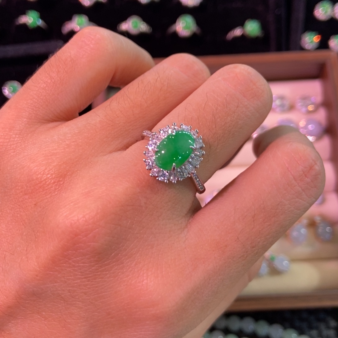 翡翠银S925镶嵌戒指天然缅甸