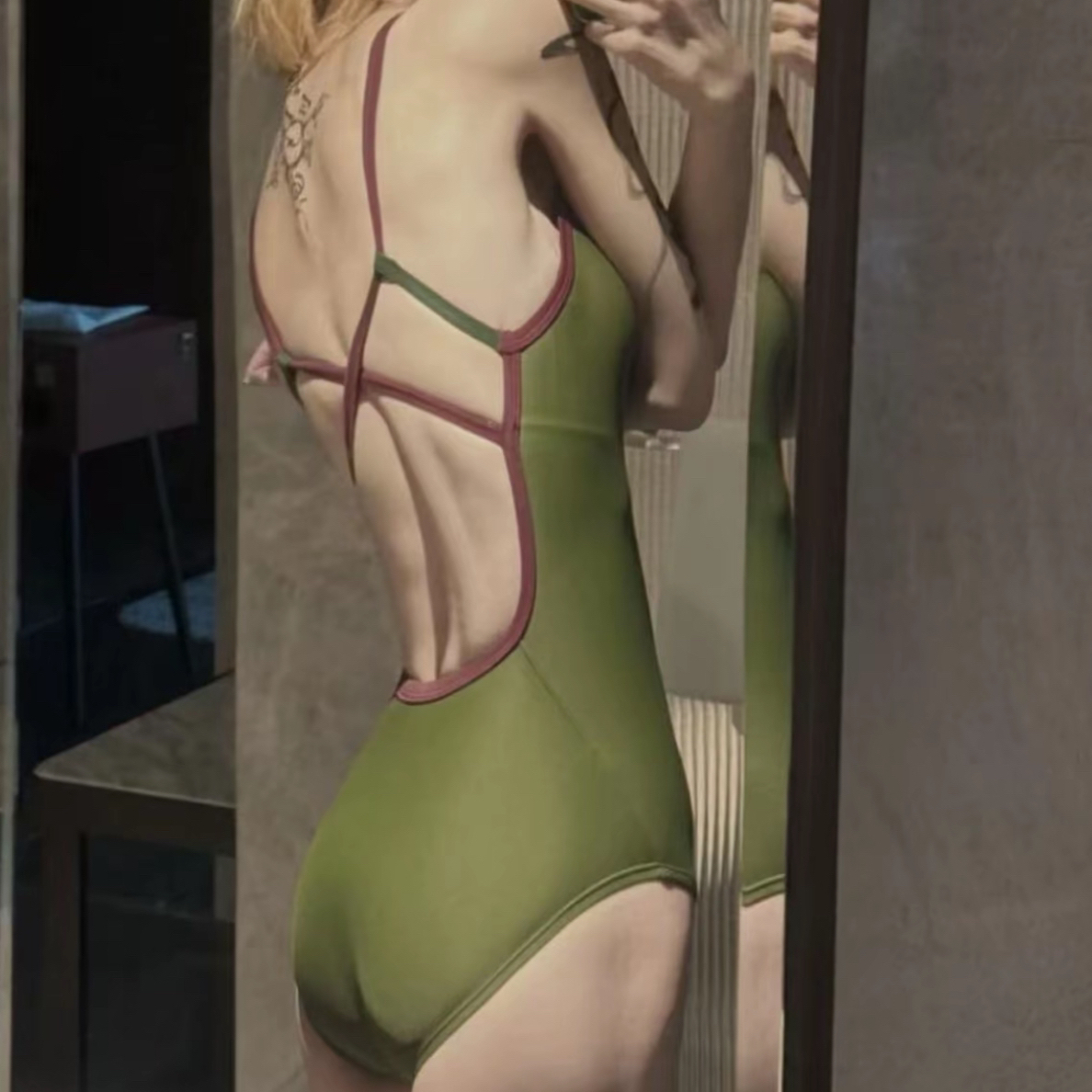 JX【苔藓绿】绿色显白遮肚显瘦美背女款连体竞速泳衣适合夏季游泳