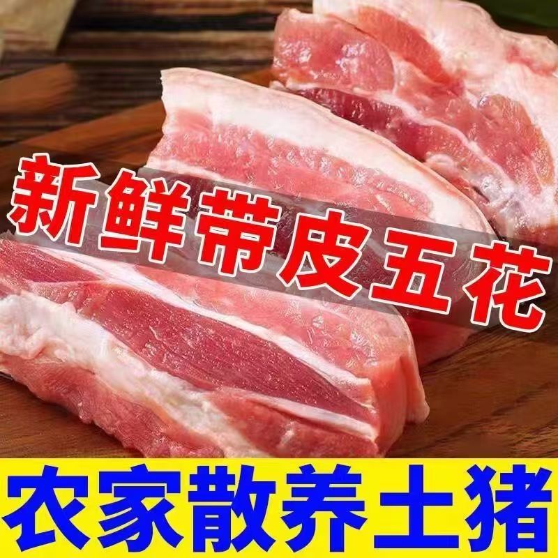 TJ【拍3斤五花送2斤到手5斤】农家散养土猪新鲜带皮五花肉顺丰包邮
