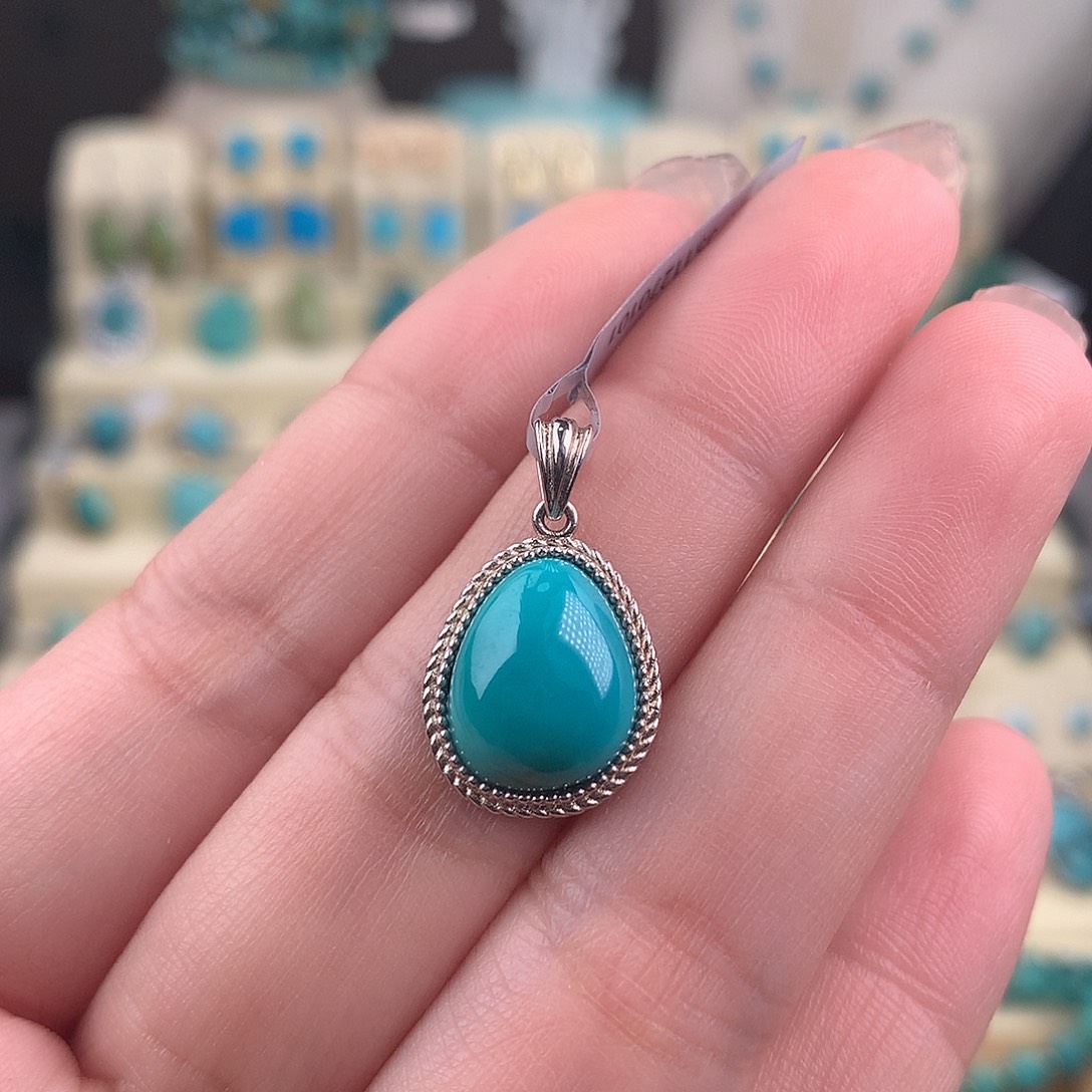 绿松石银S925镶嵌吊坠(不含链)