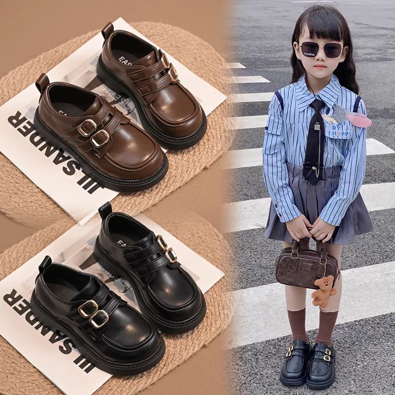 女童鞋子儿童公主小皮鞋2025新款春秋英伦风女孩黑色乐福单鞋